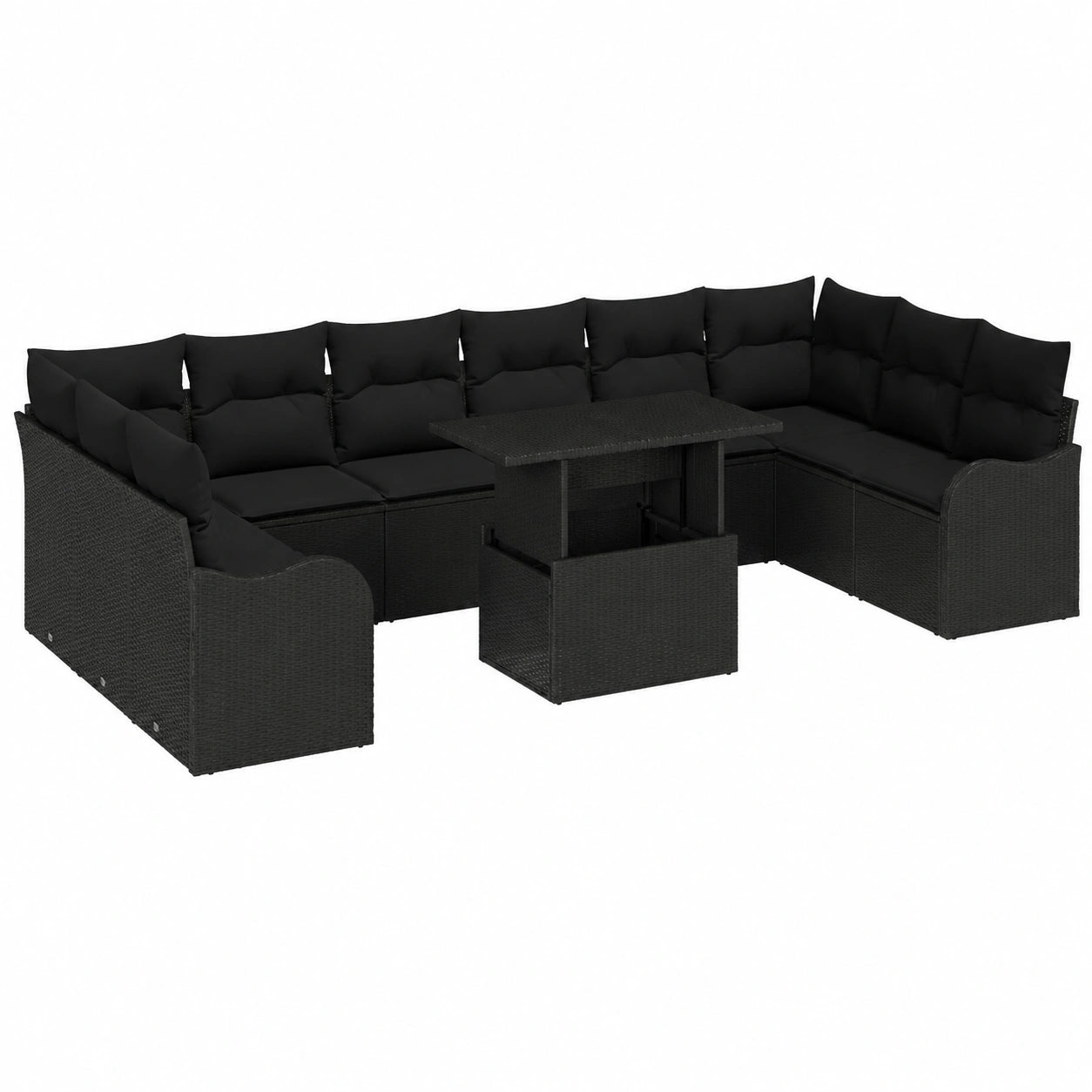 Moderne 11-teilige Gartenmöbel-Set aus Poly-Rattan: Sofa, Hockerbank und höhenverstellbarer Tisch