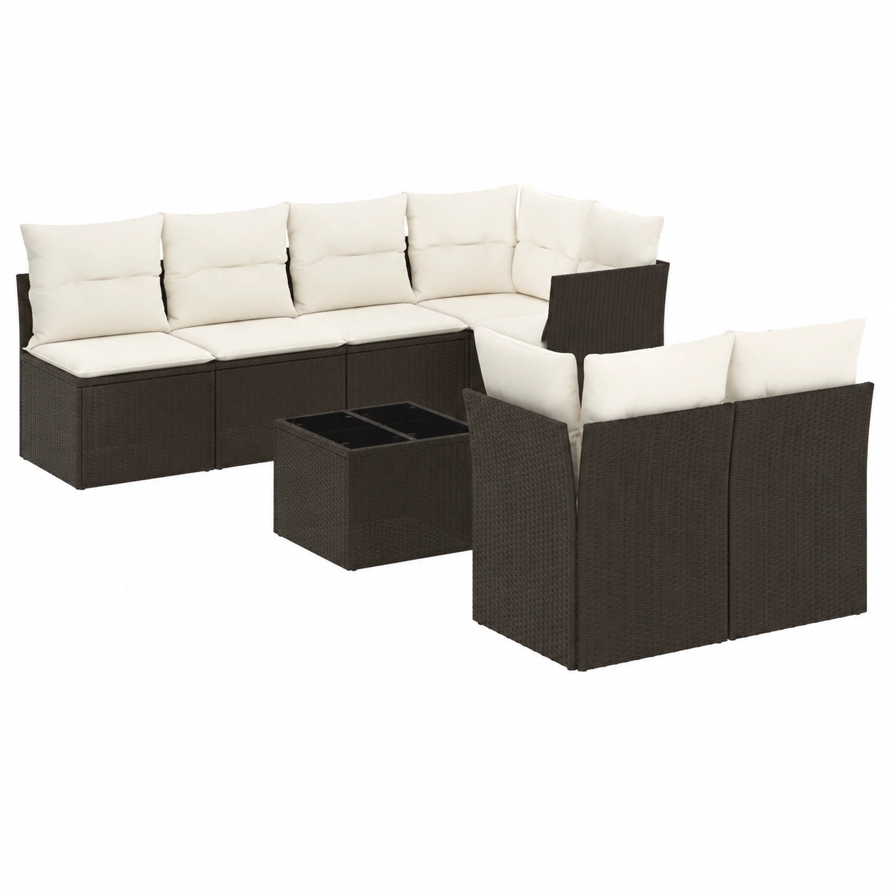 Hochwertiges Gartenmöbel-Set aus Poly-Rattan, Braun, 8-teilig, inkl. Hockerbank & Tisch, UV-beständig, ideal für Terrasse und Balkon