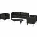 Chesterfield Sofa Set: Sessel, 2- & 3-Sitzer, Schwarz Kunstleder