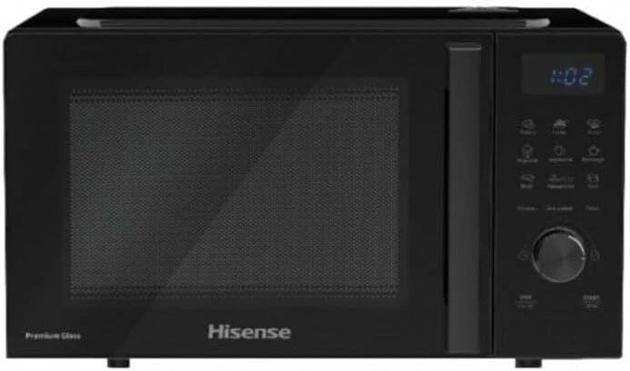 Hisense H23MOBSD1HG Magnetron met grill, inhoud 23 l, 800 W vermogen, 1000 W grill, timer 60 minuten, ontdooifunctie, handgreep, zwarte afwerking, wit