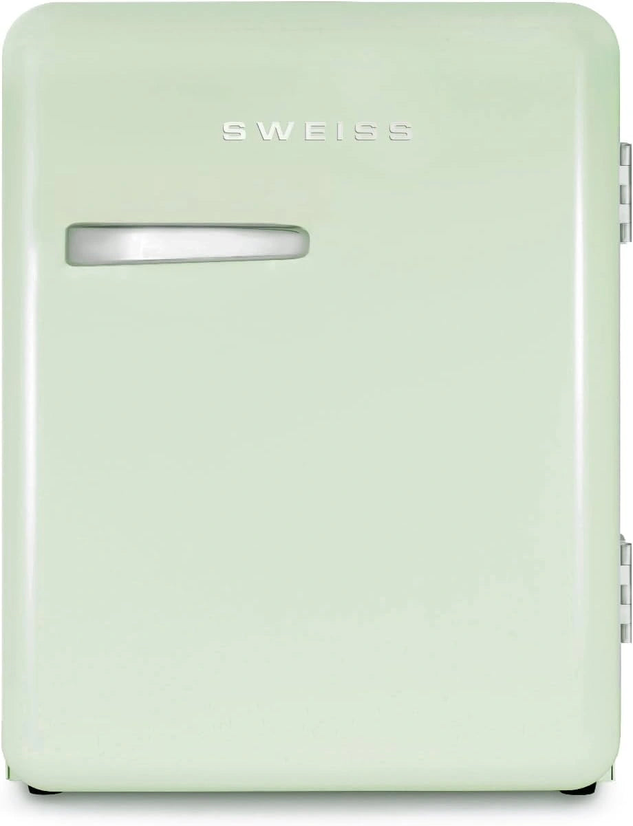 H.Koenig SWEISS Mini-koelkast, retrostijl, wit, vintage, 31 l, compact, voor levensmiddelen, dranken, cosmetica, temperatuur instelbaar 6°-15°C, 24dB