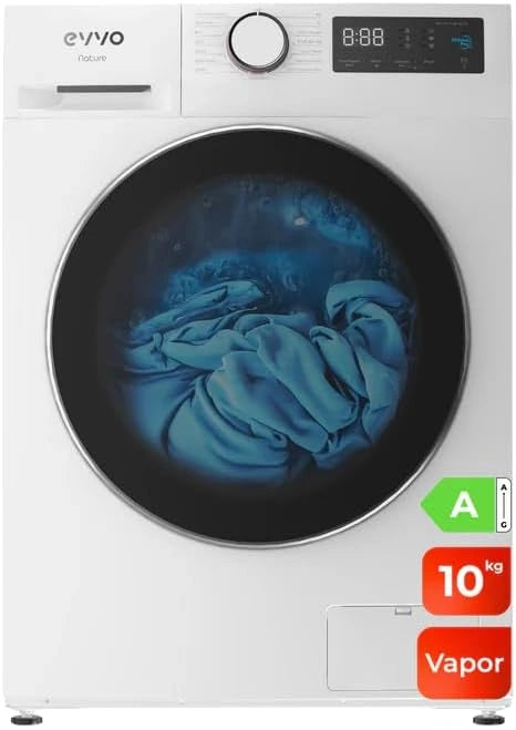 EVVO Wasmachine, 10 kg, stoom, energiebesparend, energieklasse A, invertermotor, hygiëne Pro, snel opladen, 38,1 cm (15 inch), trommel ePROTECT