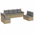 Modulares Garten-Sofa-Set aus Poly-Rattan mit Stauraum und grauen Kissen, 8-teilig