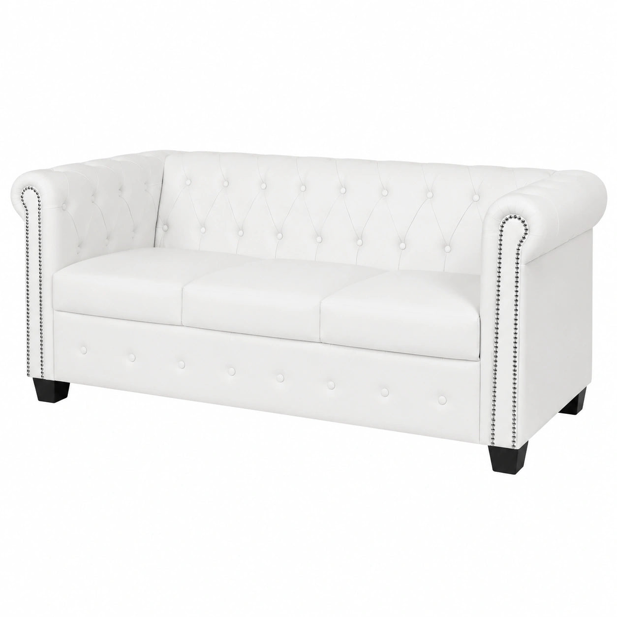 Elegantes Chesterfield 3-Sitzer Sofa aus Kunstleder in Weiß