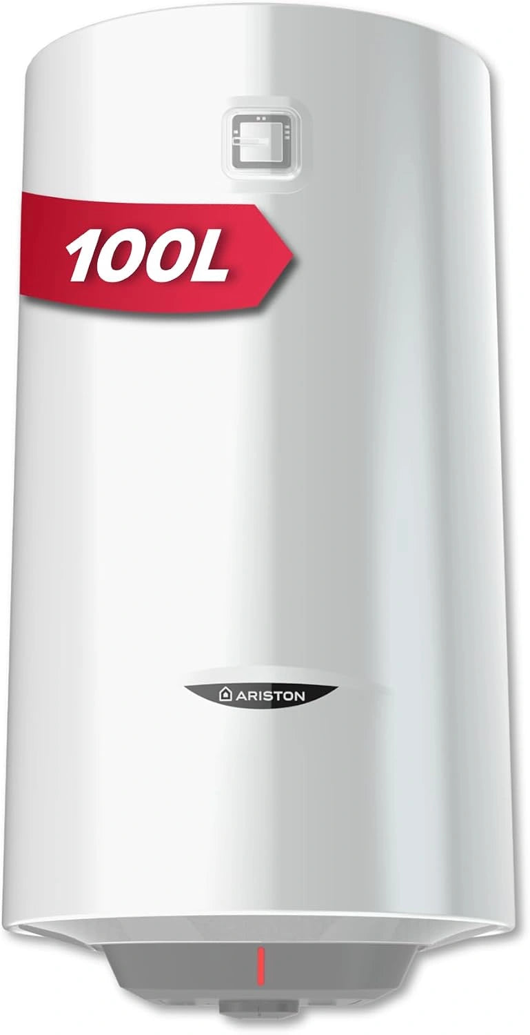 Ariston PRO 1 R 100 liter, verticale verticale wandboiler, afgeschermde weerstand, temperatuurregelwiel, ontworpen voor installatie in Frankrijk, wit