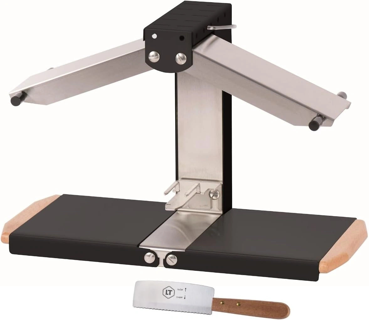 LOUIS TELLIER, Raclette-apparaat Brezière PREMIUM + raclette mes, zwarte houten handgrepen, voor 1/4 of 1/6 slijpsteen, 1 tot 4 personen