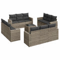 Modulares Gartenmöbel-Set aus grauem PE-Rattan mit Edelstahl-Glas-Tisch und wasserabweisenden Kissen, ideal für Balkon und Terrasse