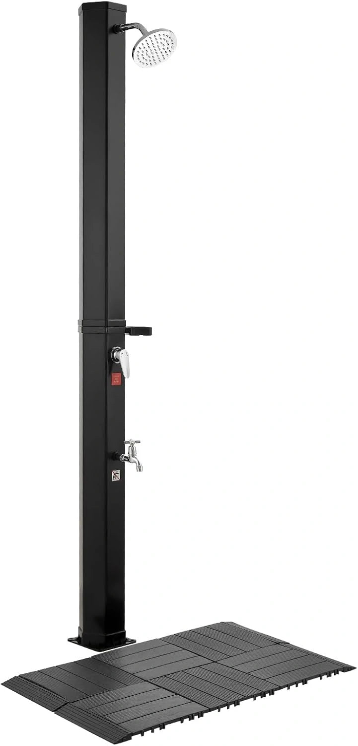 VEVOR Tuindouche op zonne-energie, 35 liter, zonnedouche met verstelbare douchekop, kunststof mat, kraan met warm en koud water, voor zwembad, strand