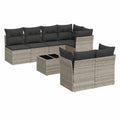 Hochwertiges 8-teiliges Gartenmöbel-Set aus Poly-Rattan, hellgrau, inkl. Glastisch & Hocker, wetterfest & kompakt für Balkon, Terrasse & Garten