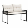 Gartenbank mit Kissen Schwarz Cremeweiß 118x55x82 cm - Komfortable Sitzbank für Balkon, Garten und Park