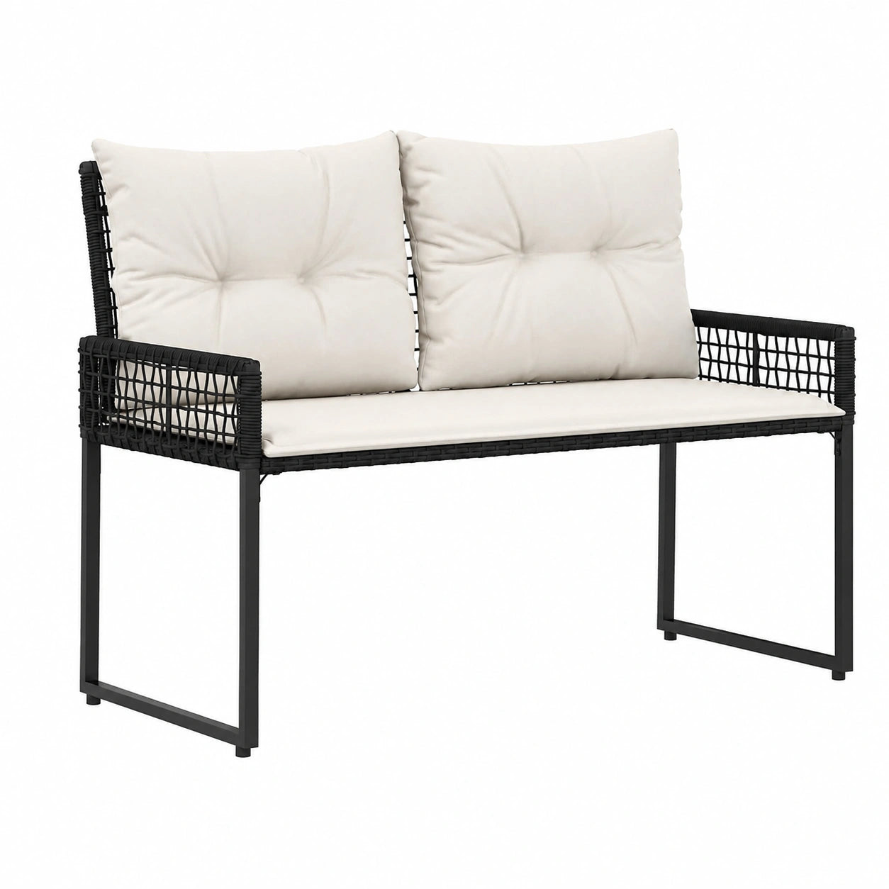 Gartenbank mit Kissen Schwarz Cremeweiß 118x55x82 cm - Komfortable Sitzbank für Balkon, Garten und Park