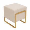 Ledersitzhocker mit Metallbeinen, gepolstert, für Wohn- und Schlafzimmer, Farbe: Beige