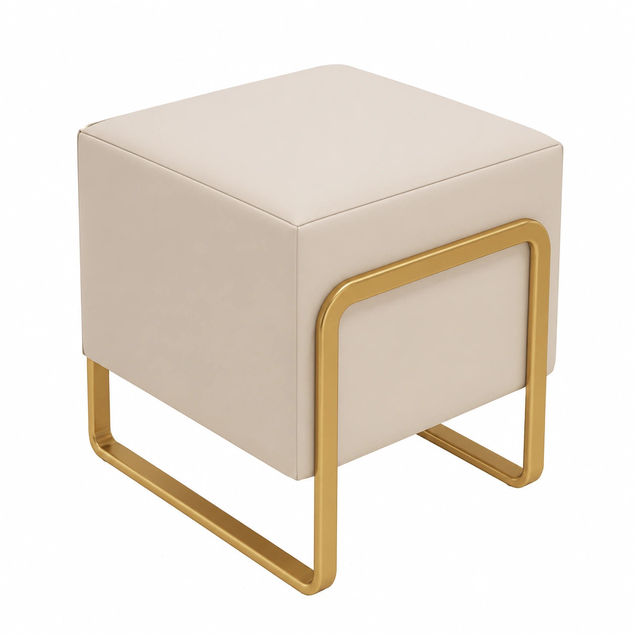 Ledersitzhocker mit Metallbeinen, gepolstert, für Wohn- und Schlafzimmer, Farbe: Beige