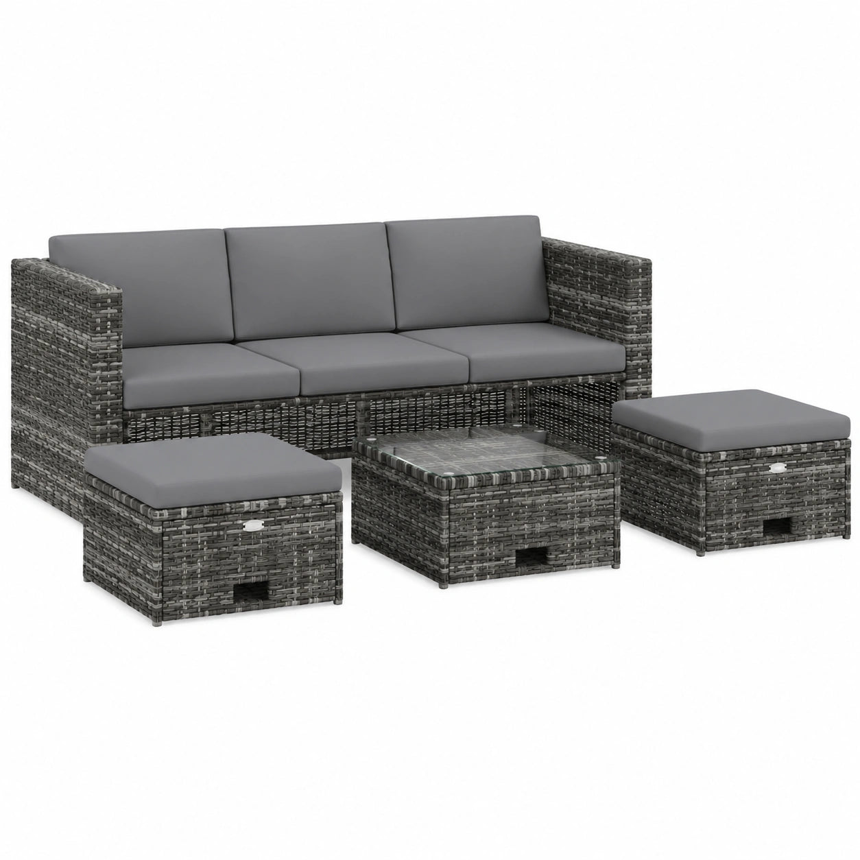 Garten-Lounge-Set aus Polyrattan, 4-teilig, Grau, Wetterfest für Balkon und Terrasse