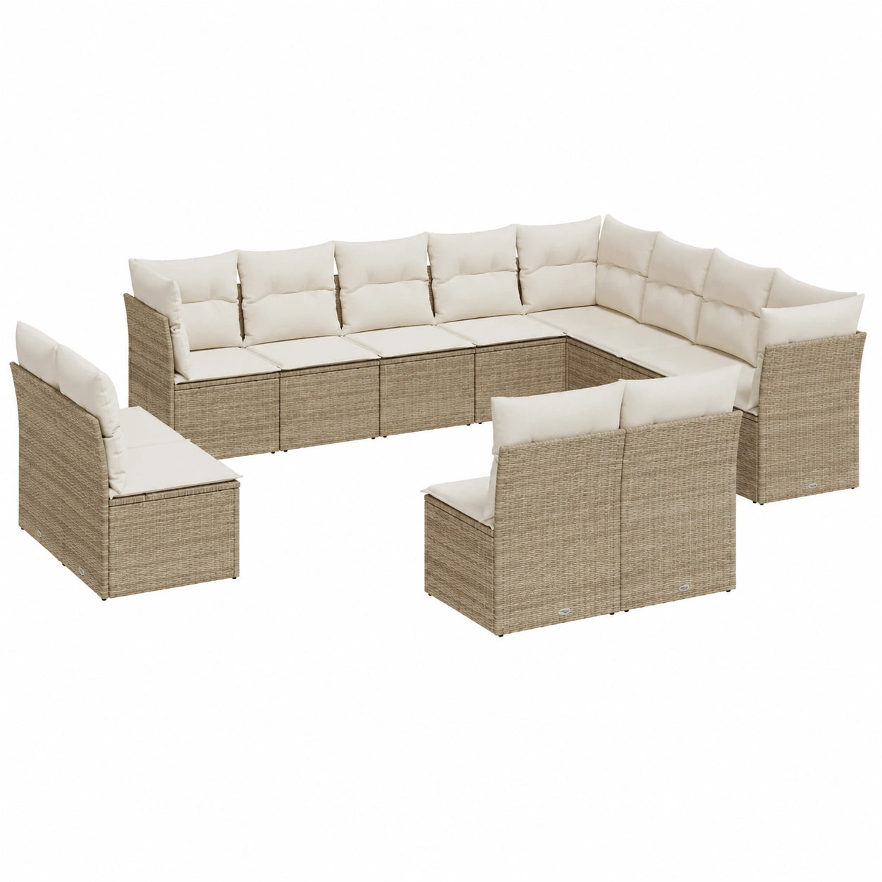 Modulares 12-teiliges Poly-Rattan Gartenmöbel-Set in Beige, UV-beständig, für Balkon und Terrasse