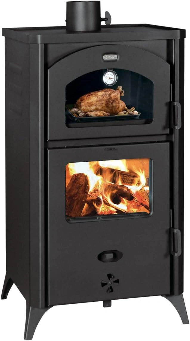 Houtkachel met oven. Kookplaat, verwarmingsvermogen 14 kW., zwart