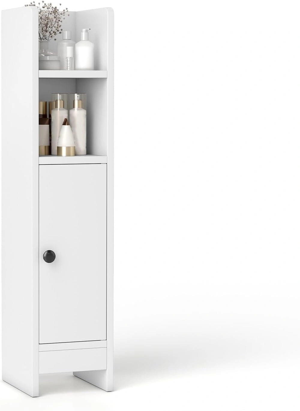 COSTWAY Toiletkast, smalle badkamerkast met 2 open vakken, houten badkamerrek met 2 afneembare planken, opbergkast 20 x 18 x 80 cm (wit)