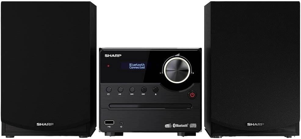 SHARP XL-B517D(BK) Micro Hi-Fi geluidssysteem stereo met DAB radio, DAB+, FM, Bluetooth, CD-MP3, USB-weergave, houten luidsprekers, 45W, zwart