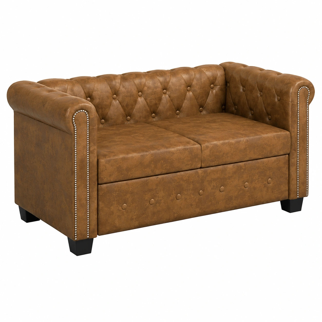 Chesterfield 2-Sitzer Sofa aus Kunstleder in Braun, Klassisches Design
