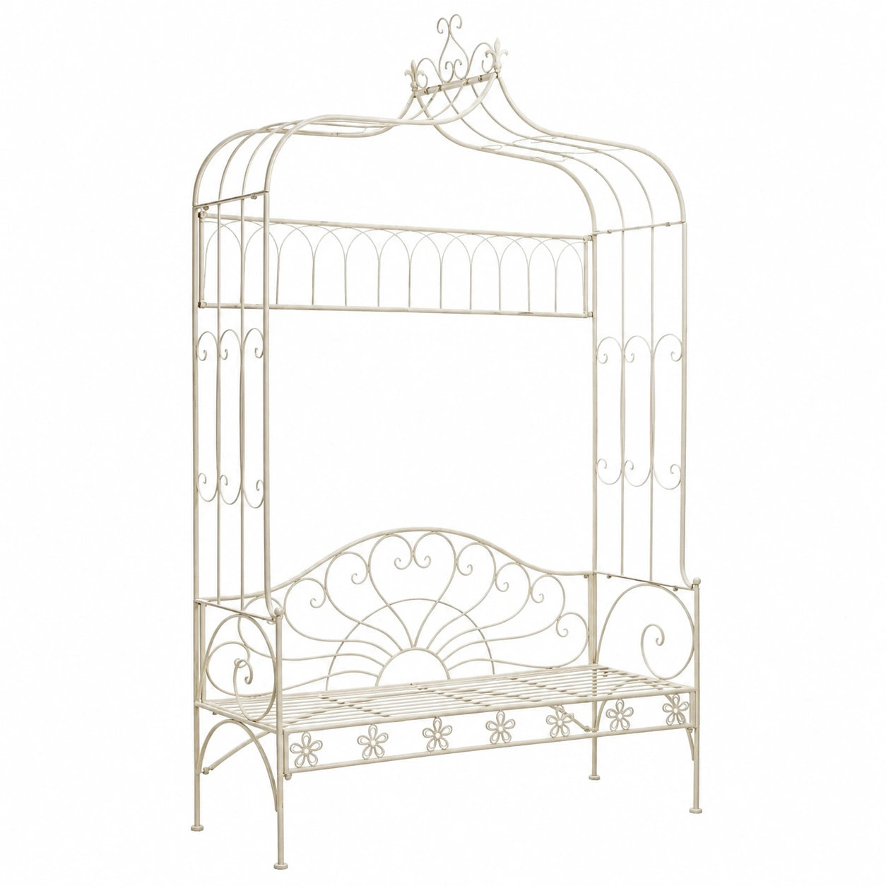 Klassische Gartenbank aus Eisen, Weiß, 122 cm – Ideal für Garten und Balkon