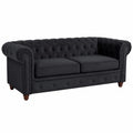 Chesterfield Sofa 3-Sitzer Asti, Glamouröses Design, Polstersofa mit Holzfüßen, Schwarz