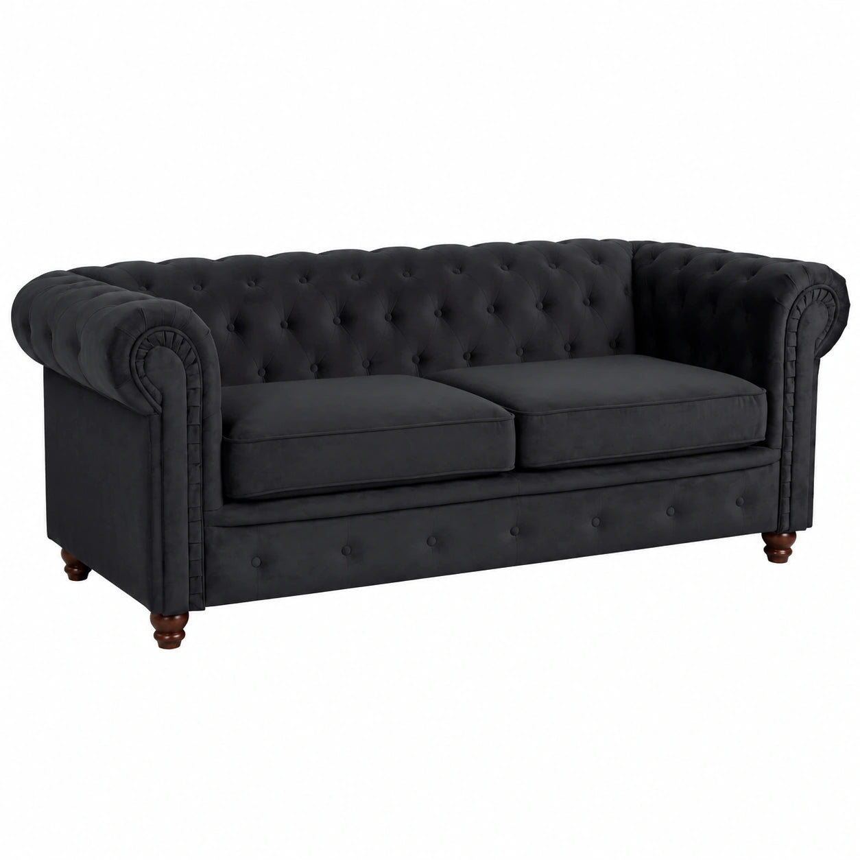 Chesterfield Sofa 3-Sitzer Asti, Glamouröses Design, Polstersofa mit Holzfüßen, Schwarz