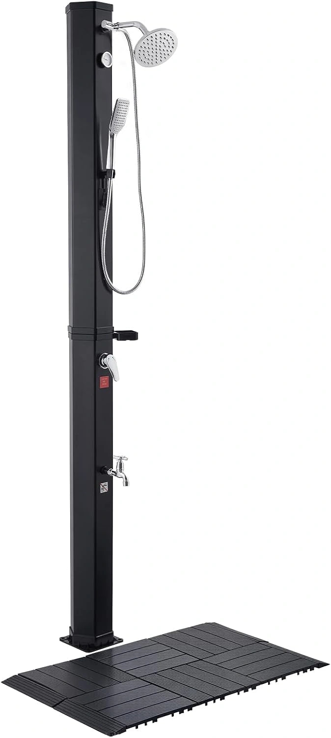 VEVOR Tuindouche op zonne-energie, 40 liter, met douchekop, hoogte 205 cm, externe zonnedouche met kraan voor voeten en zeepbakje, verstelbaar