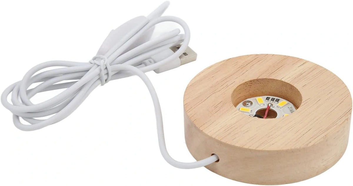 Eikenhouten LED-lichtbasis, USB-interface, 8 Cm Diameter, 2 Cm Dikte, Gloeiende Decoratieve Displaylamp voor Thuis