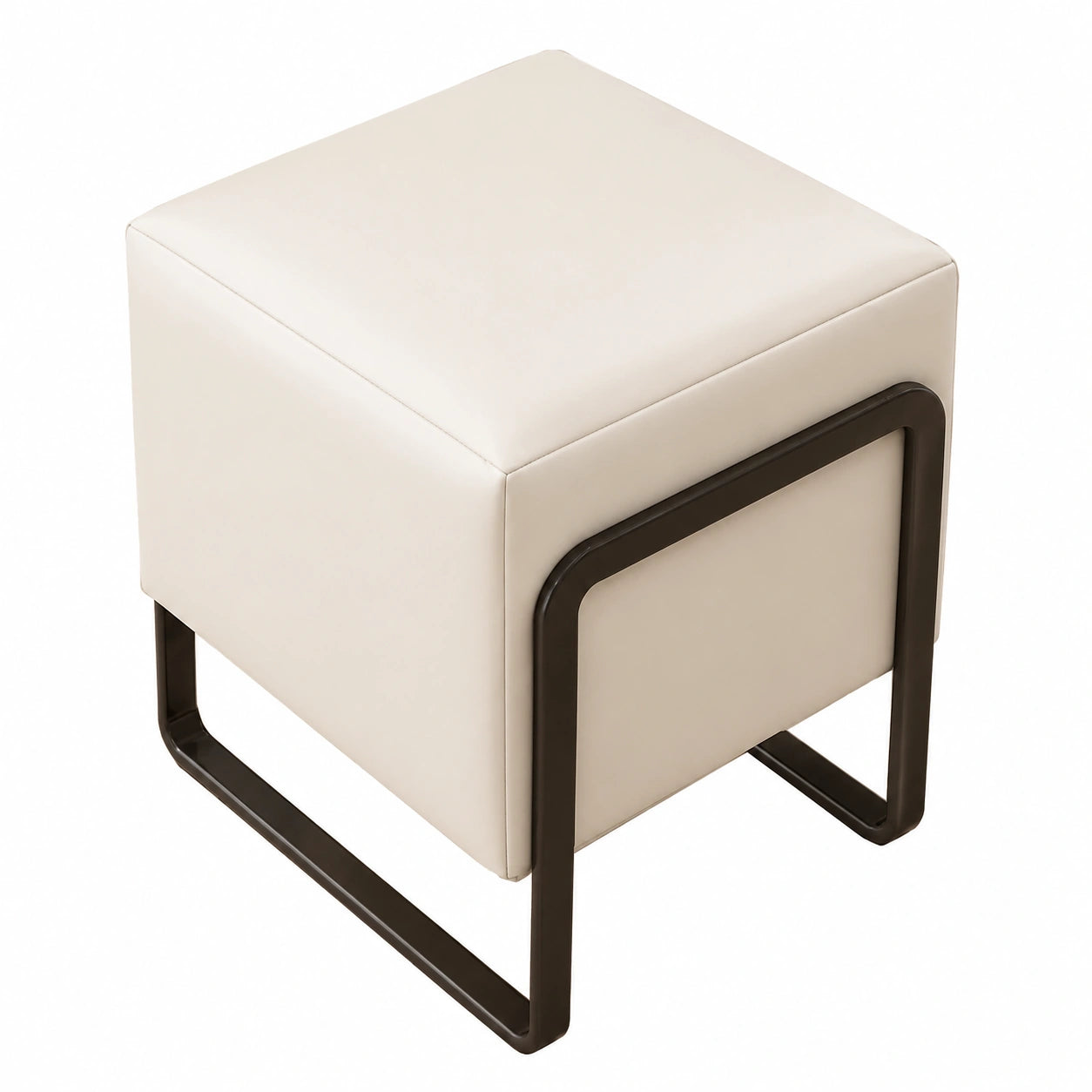 Moderner Lederhocker mit Metallbeinen für Wohnzimmer und Schlafzimmer - Beige