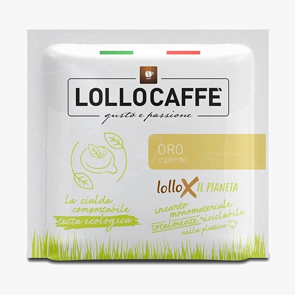 Caffè Lollo 150 koffiepads, ESE 44 mm, filterpapier, goudmix, compatibel met ESE-pad-machines, Coffee Diem, wit