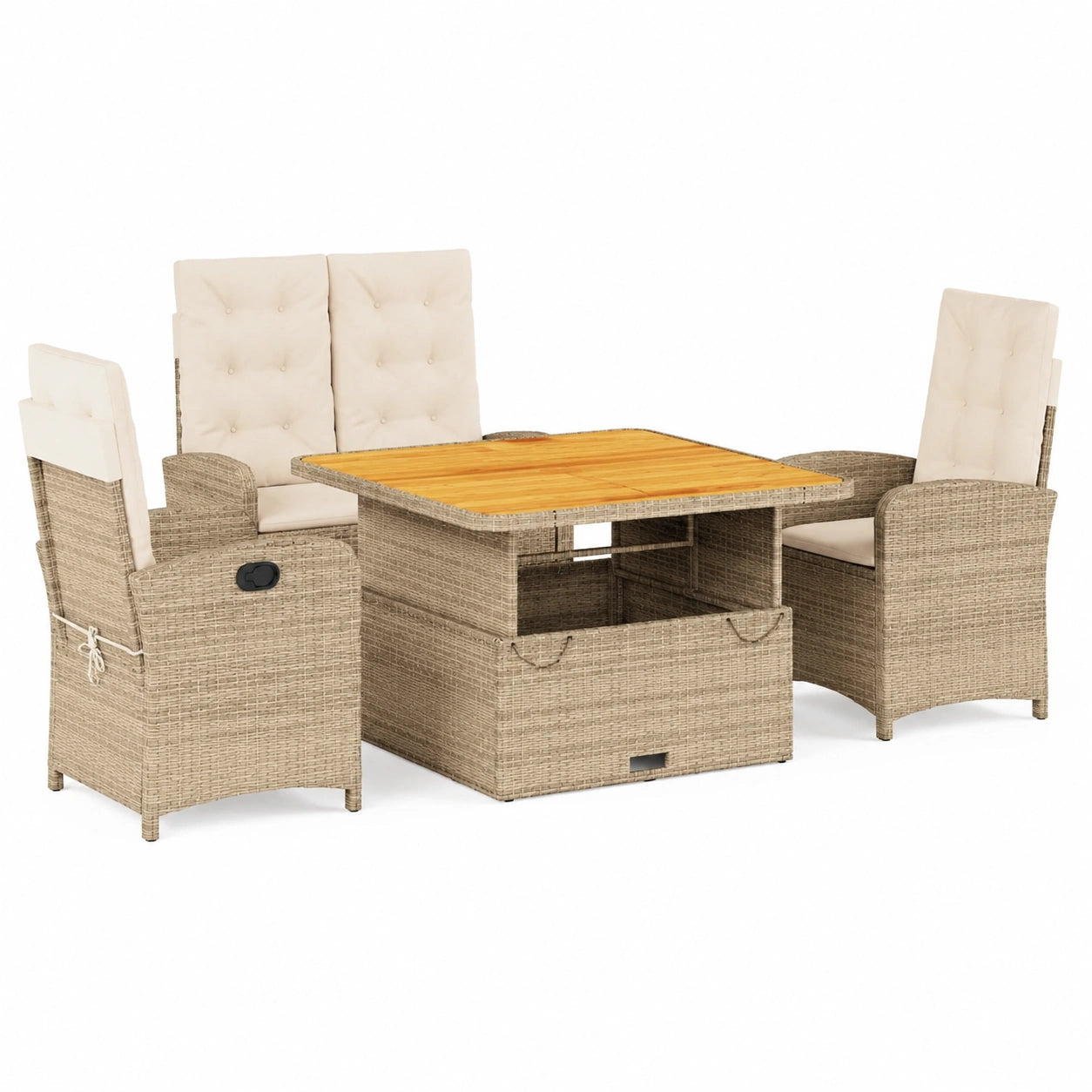 Höhenverstellbares 4-teiliges Gartenmöbel-Set aus Poly Rattan in Beige für Terrasse und Balkon
