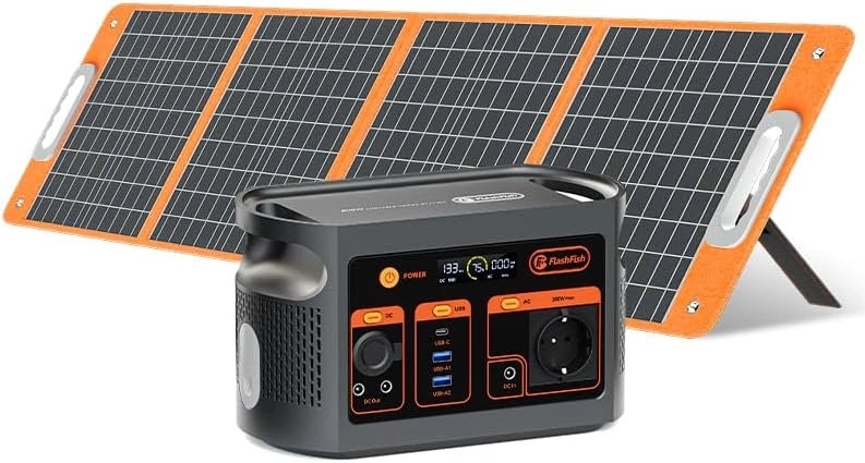 FlashFish 300 W draagbaar powerstation met zonnepaneel 100 W, 179,2 Wh LiFePO4-accu, snel opladen 0-80% in 1 uur, EPS-functie