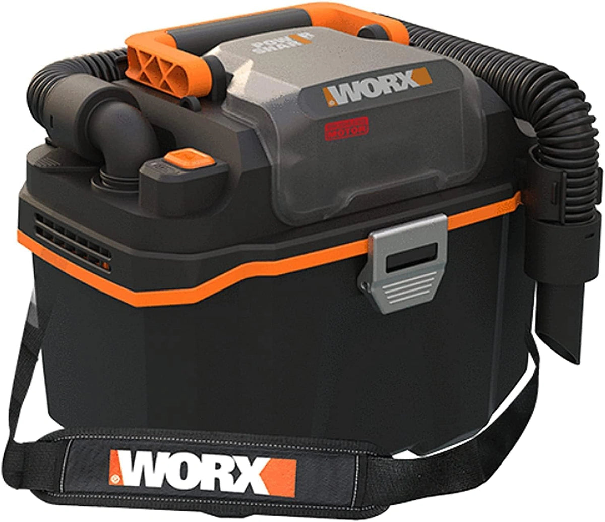 WORX WX031.9 accu nat-/droogzuiger, mobiel en handig, 20V, met spleetmondstuk en brede straalmondstuk, zonder accu en oplader, zwart/oranje