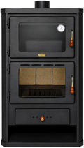 Houtkachel met oven. Kookplaat, verwarmingsvermogen 14 kW., zwart