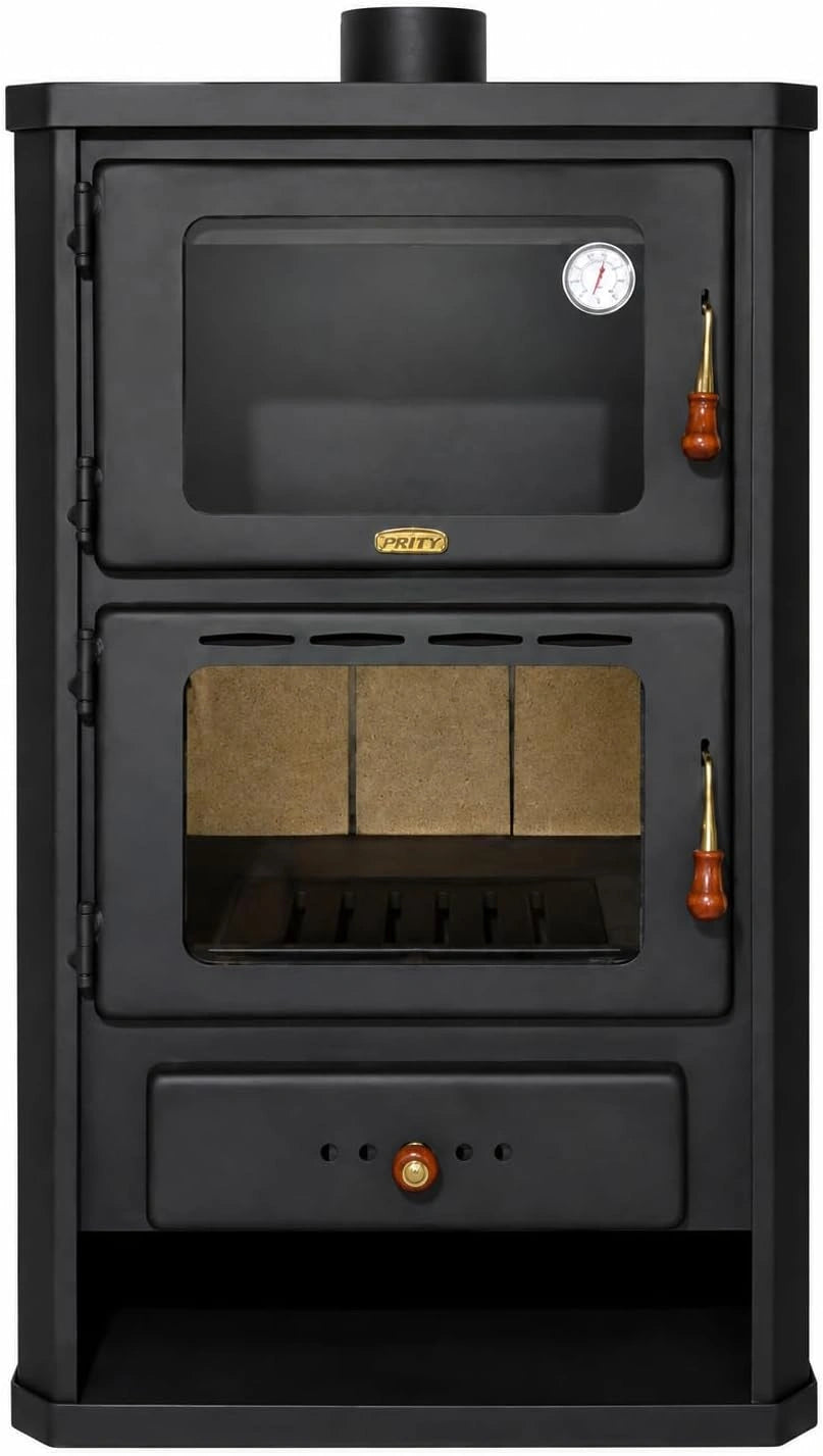 Houtkachel met oven. Kookplaat, verwarmingsvermogen 14 kW., zwart