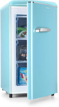 Klarstein Laika vriezer, 60 liter totale inhoud, 5-traps thermostaat, -15 tot -24 °C, 3 schappen, vrijstaand, retro design, blauw