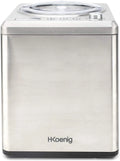 H.Koenig professionele IJsmachine HF340, 2 L, 180 W, elektrisch, snelle voorbereiding, Koud-houden Functie, voor Sorbet en Yoghurtijs, Zilver