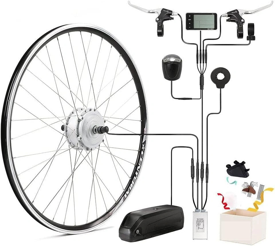 SEASON 28 inch (700C) E-bike ombouwset, 36 V, 250 W, borstelloze aandrijving voorwiel, naafmotor voor voorwiel, met LCD-scherm, pedaalsensor, zilver