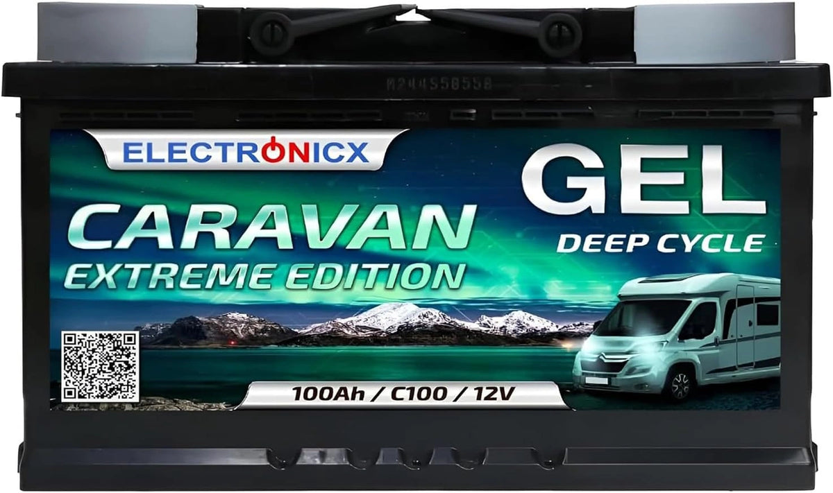 Electronicx CARAVAN EXTREME uitvoering 100Ah / C100 / 12V GEL verbruiksbatterij, 100 Ah, 12 volt accu camper, bestelwagen, boot, marine