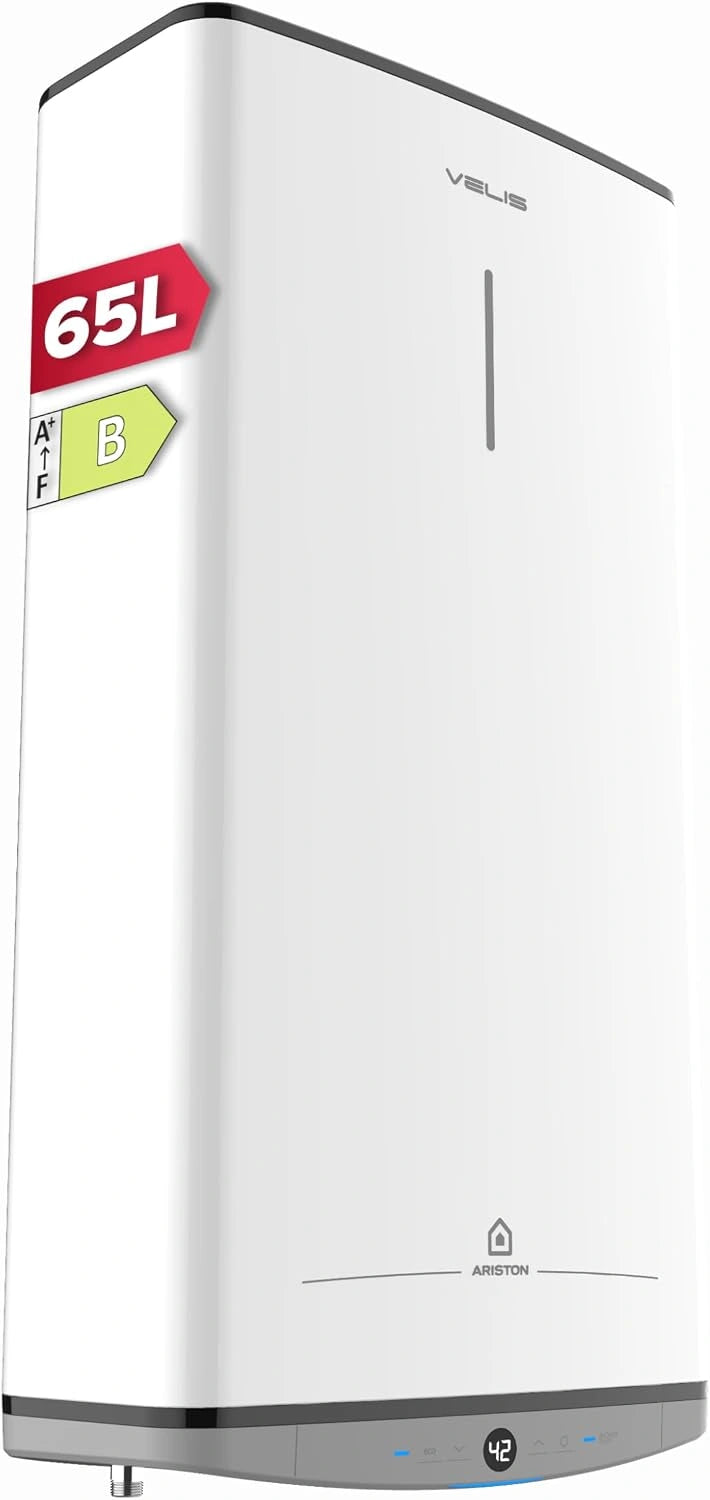 Ariston VELIS DUNE 65 liter, ultraplatte elektrische boiler, 13% energiebesparing, ontworpen en geproduceerd voor installatie in Frankrijk., zilver