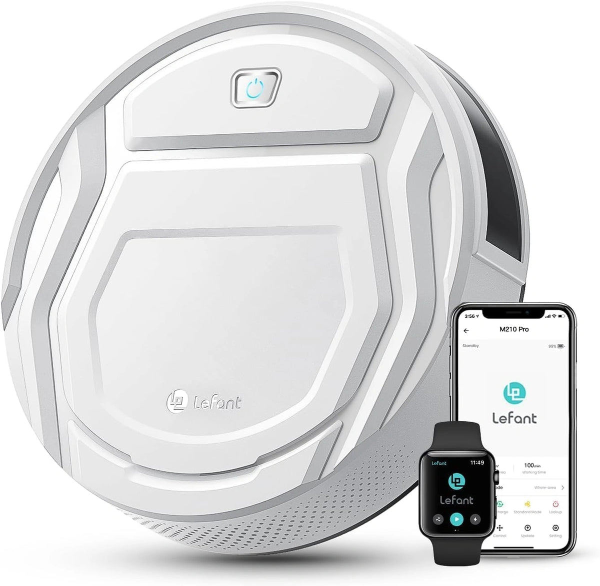 Lefant Robotstofzuiger, robotstofzuiger, dun, stil, verbonden met wifi/Alexa/app, 3 zuigmodi, programmeerbaar, ideaal voor dierenharen, tapijten