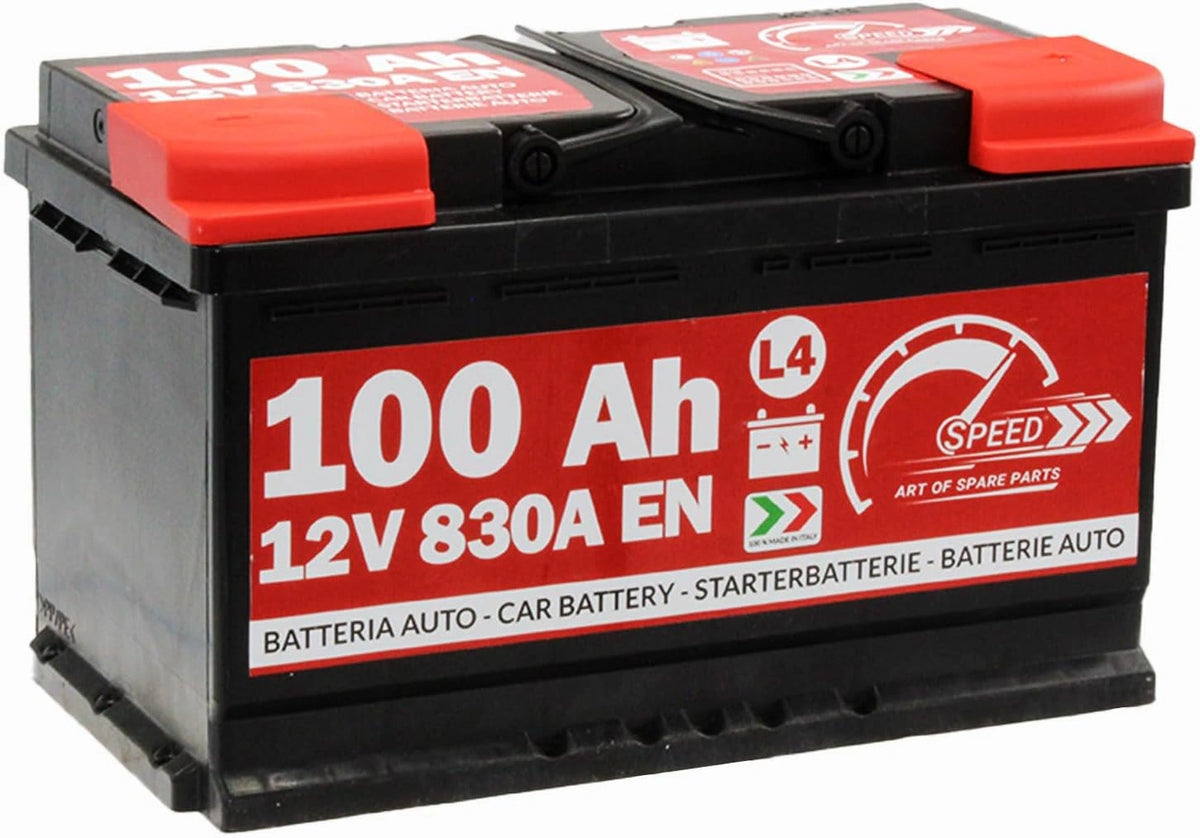 Autoaccu origineel SMC, merk Speed L4 100Ah 12 V 830 A, met pluspool rechts, zwart