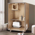 Kattenkooi, kattenhuis, kattenren met bovenklep, Catio binnenkattenverblijf, kattenbench met wielen en led-verlichting voor fret, chinchilla