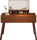 Kaptafel met LED-verlichting, kaptafel met spiegel, 3 kleuren met instelbare helderheid, kaptafel voor make-up en aankleding, walnootkleur 100cm
