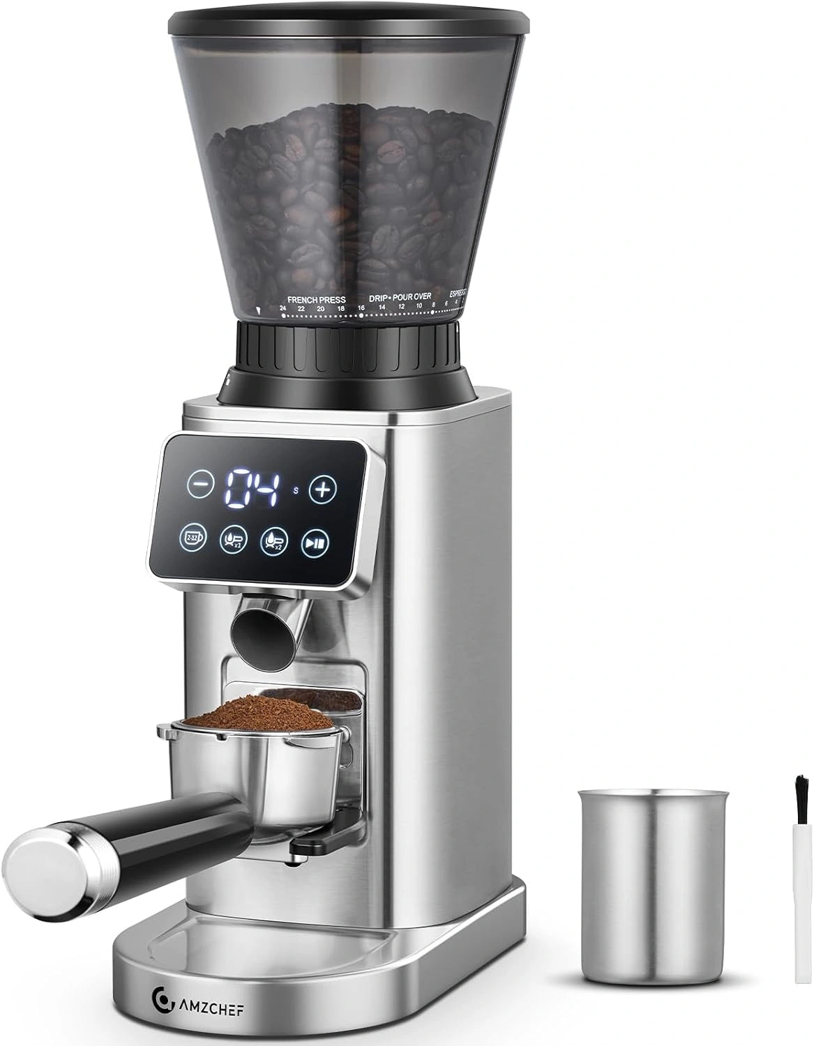 AMZCHEF Elektrische koffiemolen met afneembare houder en gemalen koffiecontainer, grijs
