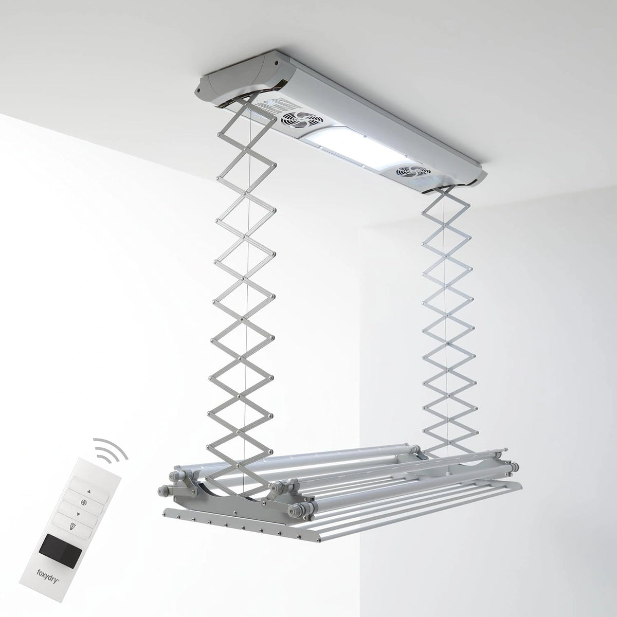 Foxydry Air, elektrisch plafonddroogrek, met afstandsbediening, 160 cm, zilver/wit