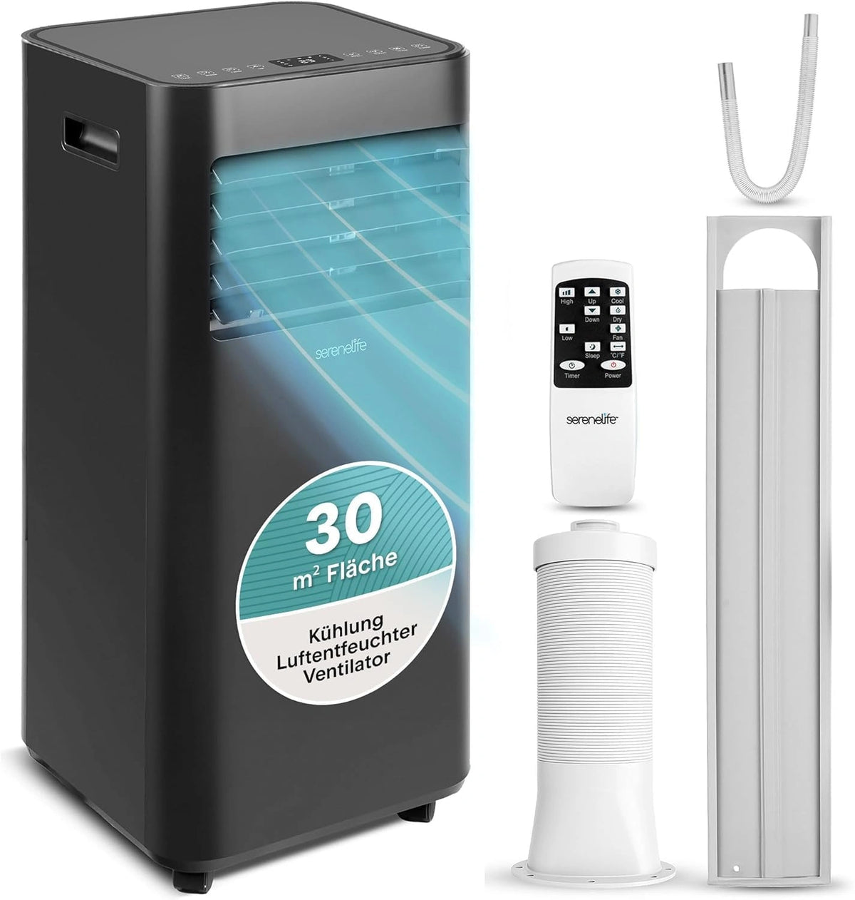 SereneLife Mobiele Airco 9000 BTU, Draagbare Airconditioning met Koelen, Ventilator en Ontvochtiger