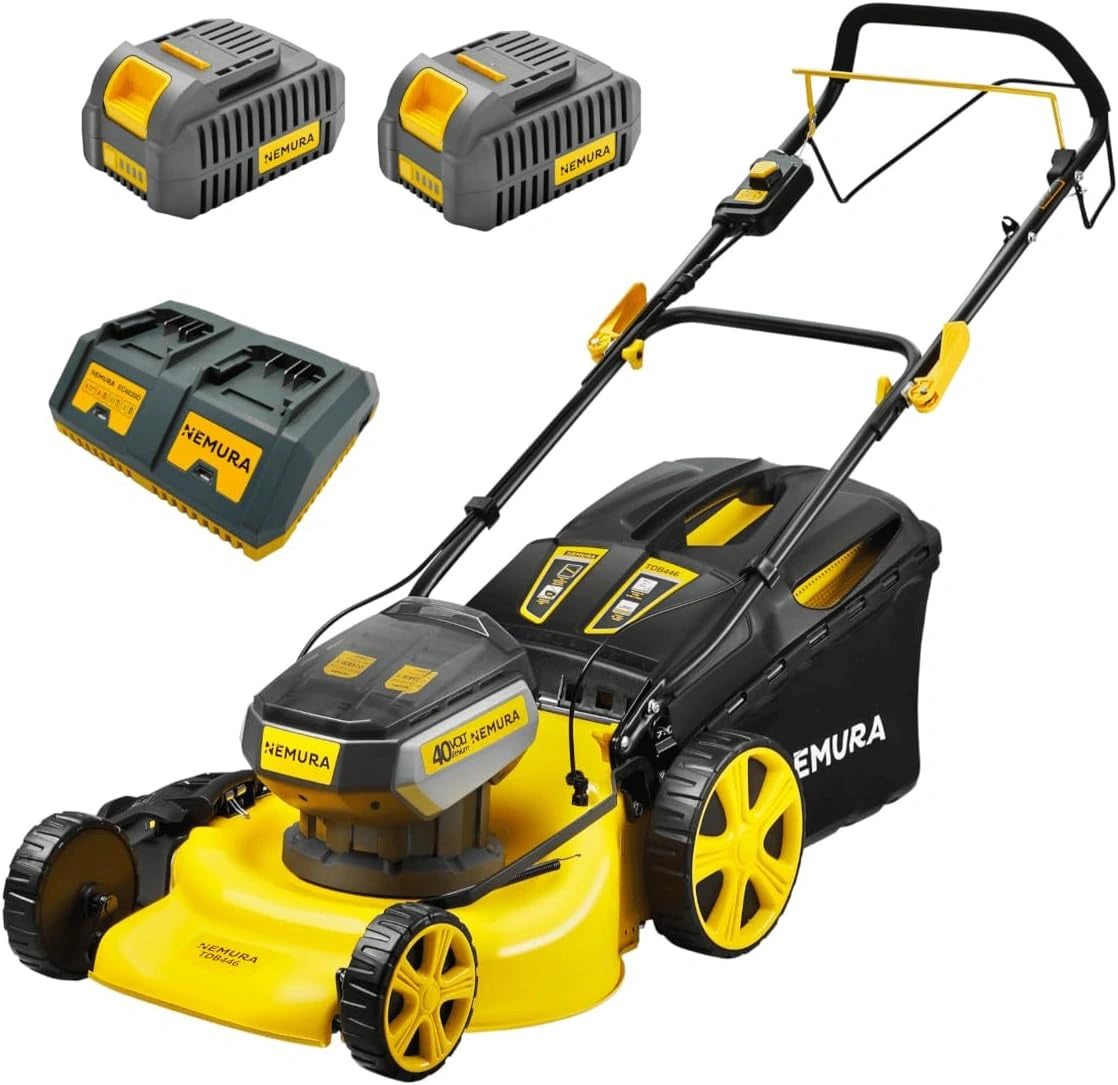 Nemura Zelfrijdende grasmaaier met accu, 80 V (2 x 40 V), snijdt 46 cm, tot 500 m², mulchfunctie, levering met 2 accu's van 4 Ah en 2 opladers