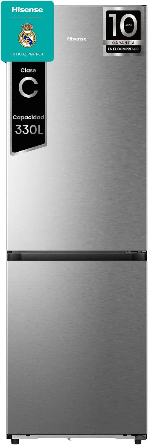 Hisense RB3K330SAIC volledig vorstvrij gecombineerde koelkast, roestvrij staal, 185 x 60 cm, energieklasse C, 330 l, diepvries, grote capaciteit