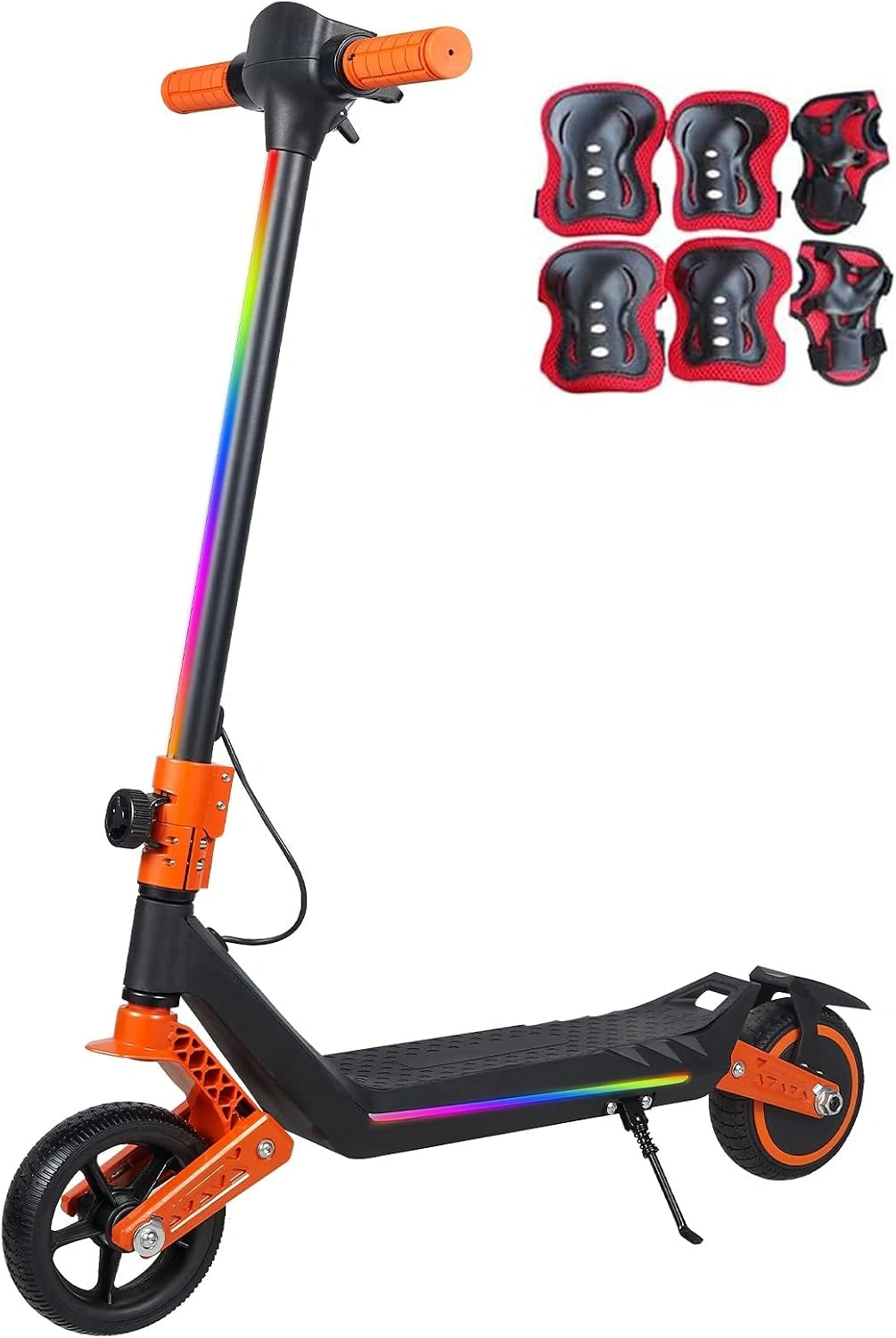 E-scooter elektrische scooter voor kinderen, elektrische scooter dubbele vering met kleurrijke regenboogverlichting en LED-scherm, 12 km bereik